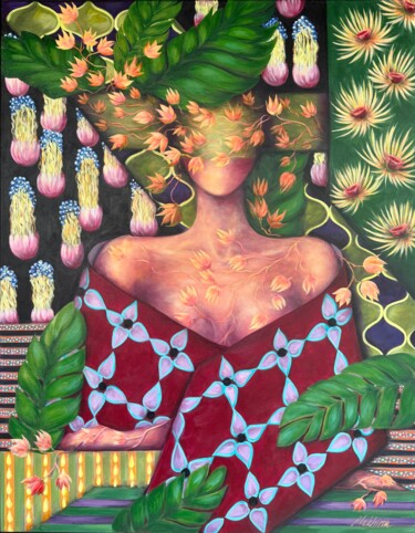 Painting titled "Hidden in Patterns" by Oksana Alekhina, Original Artwork, Acrylic Mounted on Wood Stretcher frame