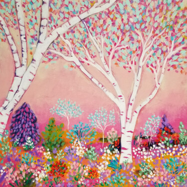Peinture intitulée "When Birch Trees Bl…" par Karen Rieger, Œuvre d'art originale, Acrylique Monté sur Châssis en bois