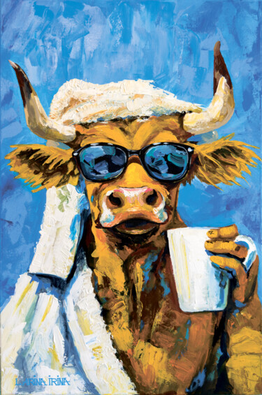 Картина под названием "Good morning, bull!" - Irina Larina, Подлинное произведение искусства, Акрил Установлен на Деревянная…