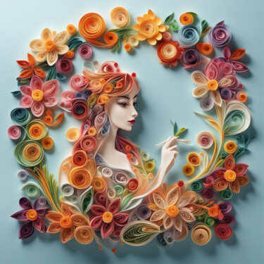 数字艺术 标题为“belle en fleurs” 由Dinem, 原创艺术品, AI生成的图像