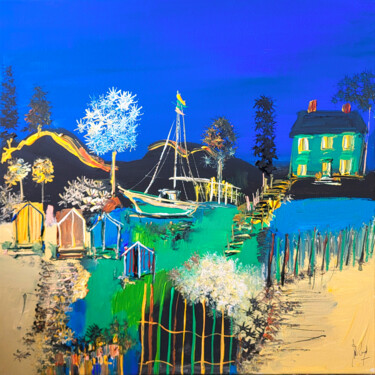 Peinture intitulée "Chemin d'émeraude" par Muriel Cayet, Œuvre d'art originale, Acrylique Monté sur Châssis en bois