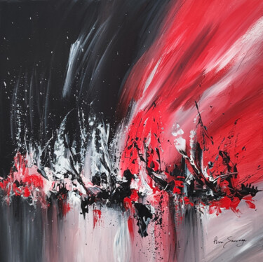En rouge et noir - tableau abstrait rouge noir blanc Painting titled "En rouge et noir -…" by Âme Sauvage, Original Artwork, Acrylic Mounted on Wood Stretcher frame