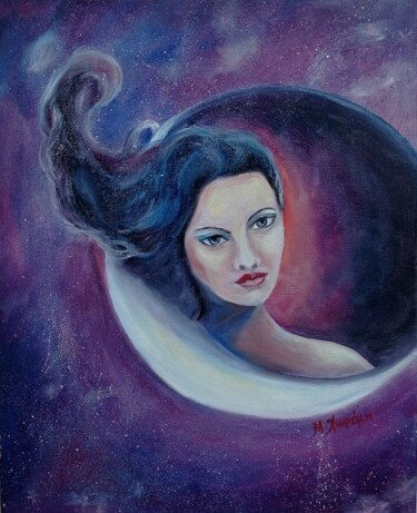 Peinture intitulée "Moonlight" par Maria Choreme, Œuvre d'art originale, Huile Monté sur Châssis en bois