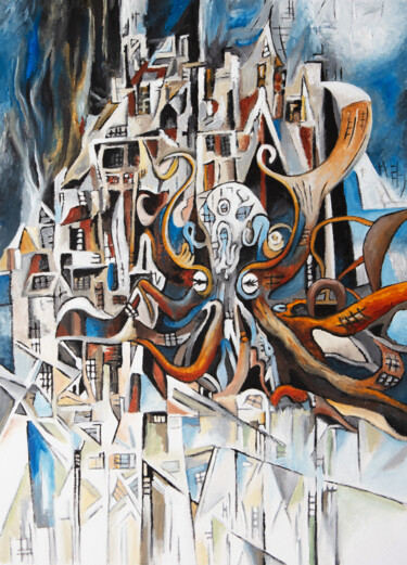 La Citadelle Peinture intitulée "La Citadelle" par Marianne Kiciak, Œuvre d'art originale, Huile Monté sur Panneau de bois