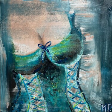 Il corsetto blu Malerei mit dem Titel "Il corsetto blu" von Marzia Pendini, Original-Kunstwerk, Öl Auf Keilrahmen aus Holz montiert