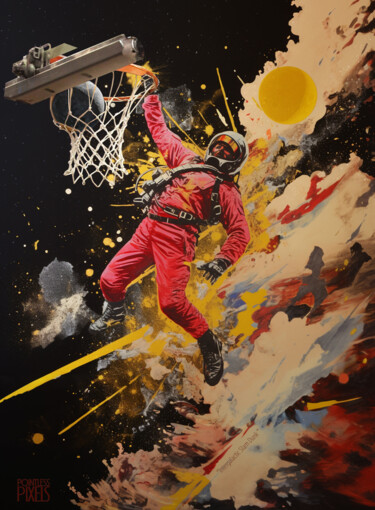 Digital Arts titled "Intergalactic Slam…" by Pointless Pixels, Original Artwork, AI generated image Mounted on Wood Stretche…