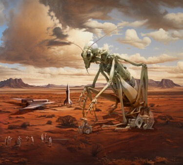 Digital Arts titled "Area 51" by Pointless Pixels, Original Artwork, AI generated image Mounted on Wood Stretcher frame