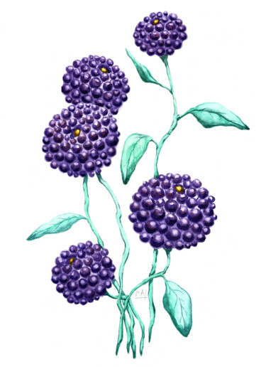Purple Flowers 绘画 标题为“Purple Flowers” 由Alena Masyutina, 原创艺术品, 水彩