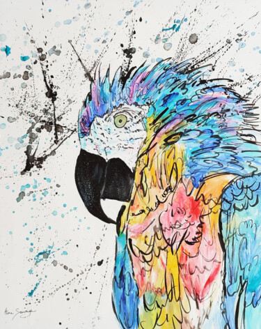 绘画 标题为“Perroquet des étoil…” 由Âme Sauvage, 原创艺术品, 丙烯 安装在其他刚性面板上