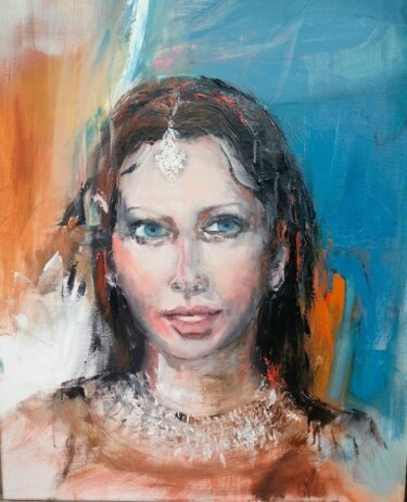 Peinture intitulée "chhavvi princesse d…" par Marie Feougier, Œuvre d'art originale, Huile Monté sur Châssis en bois