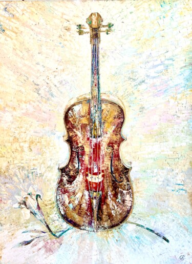 SPACE #14. RED CELLO from the series SOUNDING SPACE Peinture intitulée "SPACE #14. RED CELL…" par Nina Galitskaia, Œuvre d'art originale, Huile Monté sur Panneau de bois