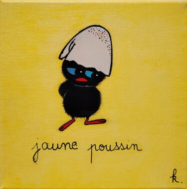Jaune Poussin 🐣 제목이 "Jaune Poussin 🐣"인 미술작품 Koa로, 원작, 아크릴 나무 들것 프레임에 장착됨