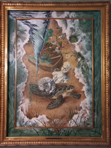 Malerei mit dem Titel "Mon îlot" von Caroline Lochon, Original-Kunstwerk, Acryl Auf Keilrahmen aus Holz montiert