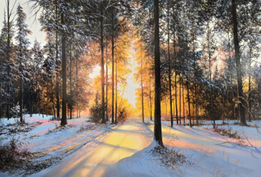 Pathway Through the Pines 绘画 标题为“Pathway Through the…” 由Sergey Miqayelya, 原创艺术品, 油 安装在木质担架架上