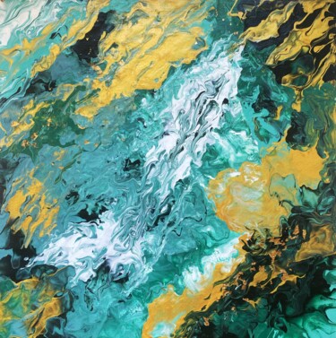 绘画 标题为“Emerald Stream” 由Anna Kazmina, 原创艺术品, 丙烯 安装在木板上