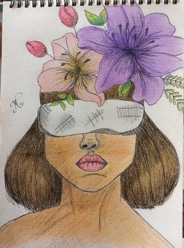 The Mystery of Floral Eyes 绘画 标题为“The Mystery of Flor…” 由Rasma, 原创艺术品, 铅笔