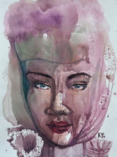 绘画 标题为“Woman with lily” 由Katerina Anchugova, 原创艺术品, 水彩