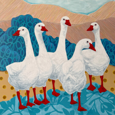 Painting titled "Fab Five" by Marina Beresneva, Original Artwork, Acrylic Mounted on Wood Stretcher frame