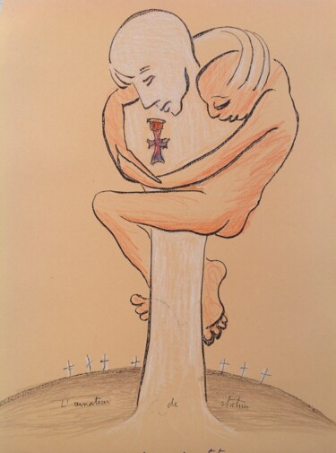 Dessin intitulée "L'amour du héros" par Henry Fournier, Œuvre d'art originale, Crayon