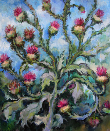 Чертополох Peinture intitulée "Чертополох" par Aleksandra Serova, Œuvre d'art originale, Huile Monté sur Carton