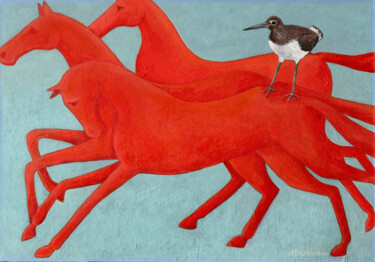 Painting titled "Stay on the horse" by Marina Beresneva, Original Artwork, Acrylic Mounted on Wood Stretcher frame