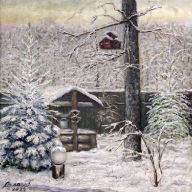 Pittura intitolato "Садовый уголок с ко…" da Viacheslav Vlasov, Opera d'arte originale, Olio