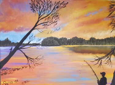 Painting titled "Fisherman in Adiron…" by Mevlida Sofic, Original Artwork, Acrylic