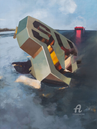 Painting titled "Melting Sealed Area" by Alexander Grimm, Original Artwork, Oil Mounted on Other rigid panel