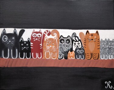 Cats 🐈🐈⬛🐈 绘画 标题为“Cats 🐈🐈⬛🐈” 由Koa, 原创艺术品, 丙烯 安装在木质担架架上