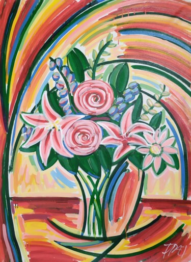 绘画 标题为“Pitcher of flowers.” 由Israel Da Costa, 原创艺术品, 丙烯