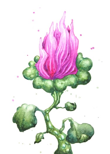 Malerei mit dem Titel "Flame Blossom" von Alena Masyutina, Original-Kunstwerk, Aquarell