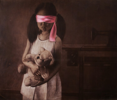 Painting titled "《藏起来》之8" by Xin Ming Zhu, Original Artwork, Scratchboard