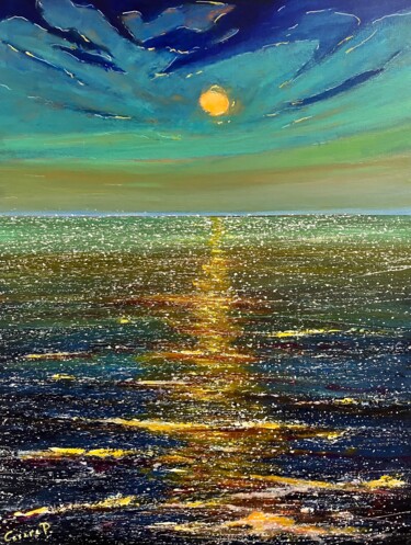 Painting titled "Marina dorata" by Cesare Papiccio, Original Artwork, Acrylic Mounted on Wood Stretcher frame