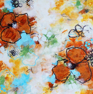 Painting titled ""Flowers for a Love…" by Vera Hoi, Original Artwork, Acrylic Mounted on Wood Stretcher frame