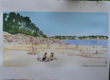 Schilderij getiteld "Une journée à la pl…" door Bernard Pothier, Origineel Kunstwerk, Aquarel
