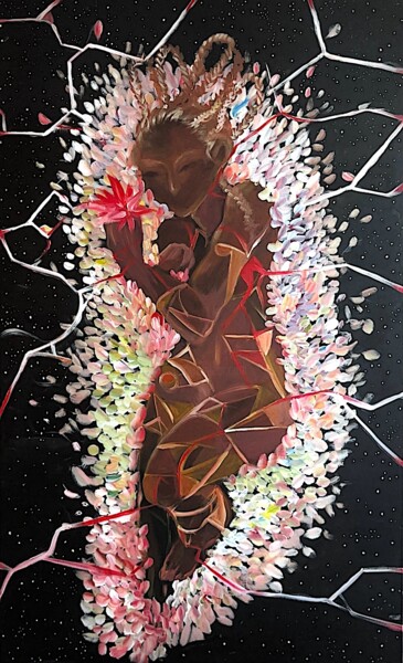 绘画 标题为“ÉVEILLÉE” 由Cindy Lapuly, 原创艺术品, 丙烯 安装在木质担架架上