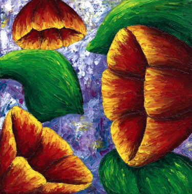 Red Tulips Painting titled "Red Tulips" by Alena Masyutina, Original Artwork, Oil