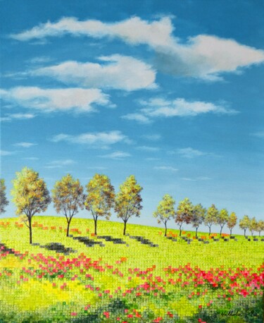Peinture intitulée "La prairie 2" par Nathalie Si Pié, Œuvre d'art originale, Huile Monté sur Châssis en bois