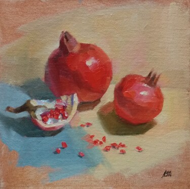 Painting titled ""Гранаты"" by Valeria Levencova, Original Artwork, Oil Mounted on Cardboard