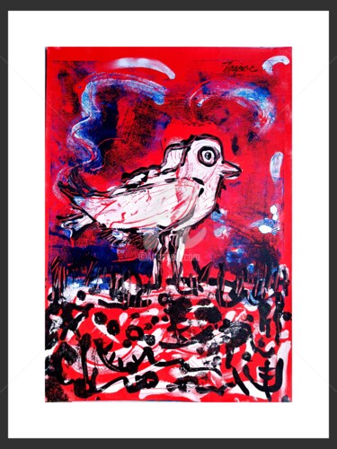 "L'oiseau blanc" başlıklı Baskıresim Christophe Flaugère tarafından, Orijinal sanat, Linocut