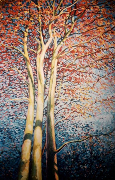 Peinture intitulée "Hêtres en automne" par Jm Guenard, Œuvre d'art originale, Huile