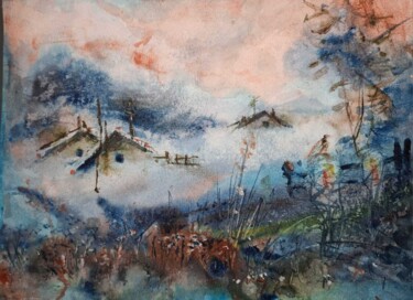 Painting titled "Magic fog in the mo…" by Queentaty, Original Artwork, Watercolor