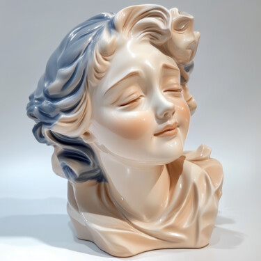 Elegy in Ceramic – The Quiet Sorrow of Gzhel Art Digital Arts titled "Elegy in Ceramic –…" by Alberto Capitani, Original Artwork, AI generated image