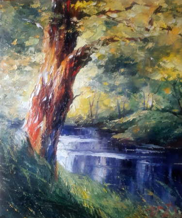 Картина под названием "Blue river" - Vladislav Dmitrijev, Подлинное произведение искусства, Масло