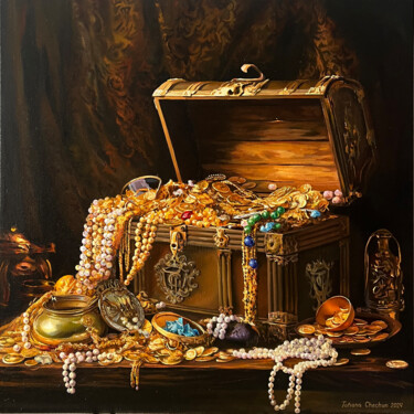 Painting titled "Pirate Treasures" by Tatjana Cechun, Original Artwork, Oil