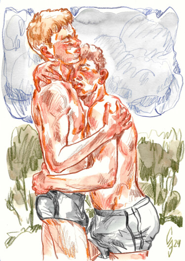 Don't be afraid Tekening getiteld "Don't be afraid" door Sergey Sovkov, Origineel Kunstwerk, Aquarel