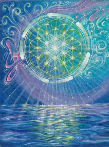 Music of the Soul, Flower of Life 绘画 标题为“Music of the Soul,…” 由Svitlana Dakhan, 原创艺术品, 油 安装在木质担架架上