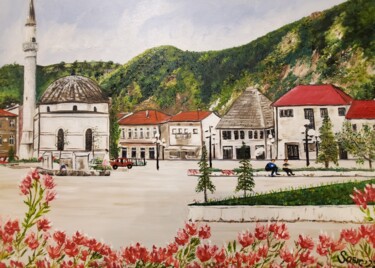 Painting titled "Donji Vakuf, Bosnia" by Mevlida Sofic, Original Artwork, Oil