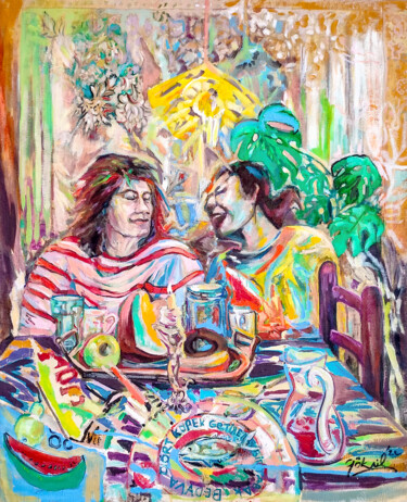 绘画 标题为“UNFINISHED LAUGHTER” 由Göknil Gümüş Sungurtekin, 原创艺术品, 油 安装在木质担架架上