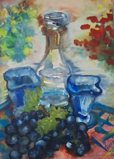 Pittura intitolato "Tuscan grapes." da Queentaty, Opera d'arte originale, Acquarello